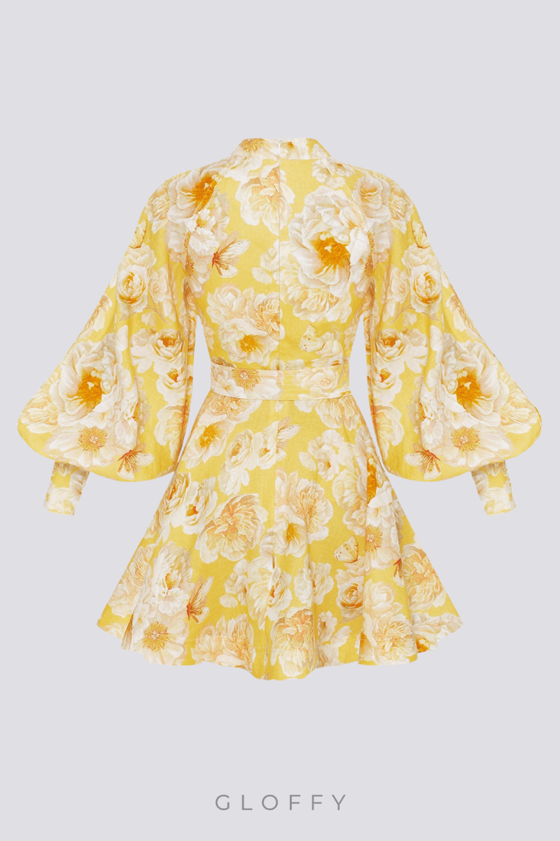 Cassiopeia Balon Kol Çiçekli Mini Elbise