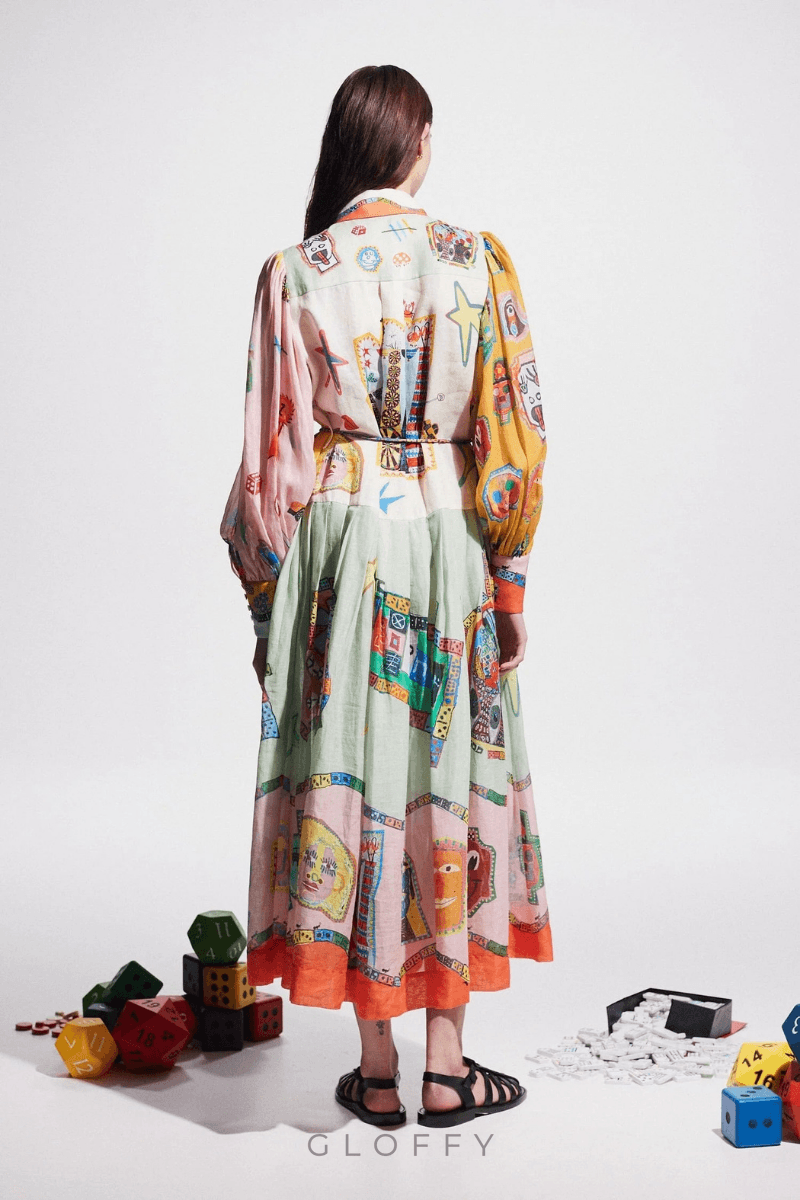 Danielle Balon Kol Patchwork Maxi Elbise