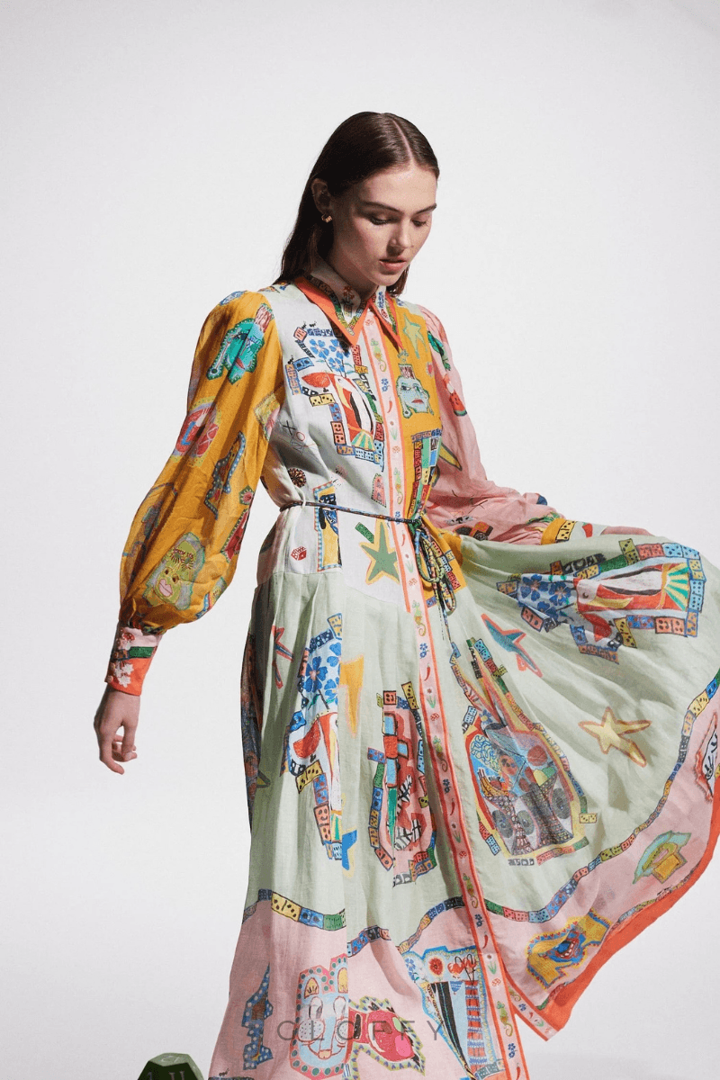 Danielle Balon Kol Patchwork Maxi Elbise