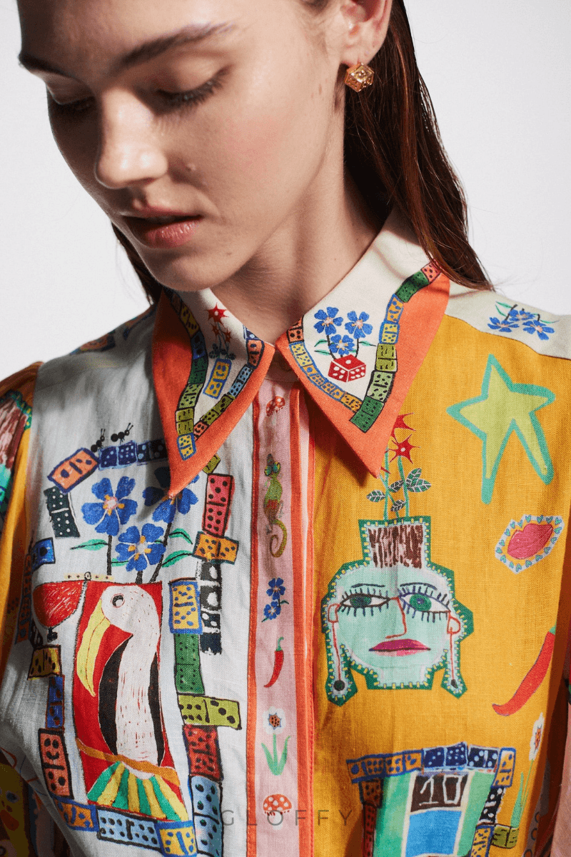 Danielle Balon Kol Patchwork Maxi Elbise