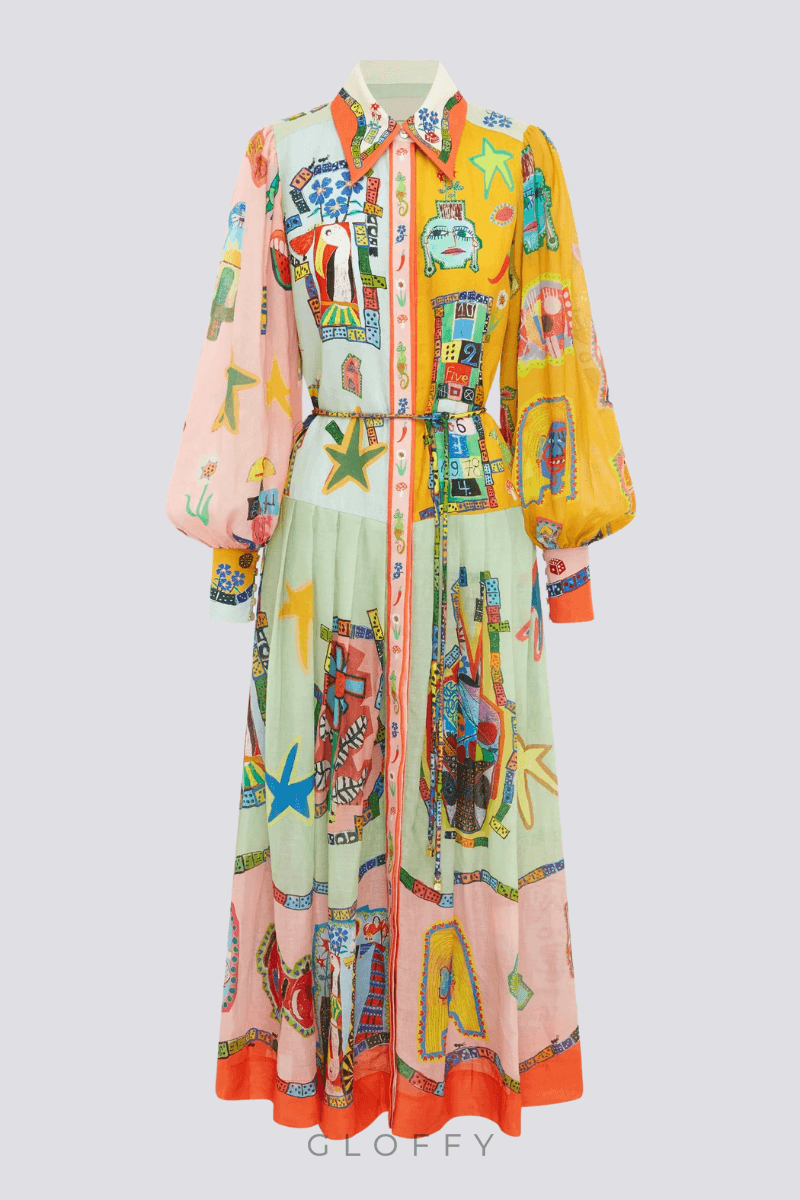 Danielle Balon Kol Patchwork Maxi Elbise