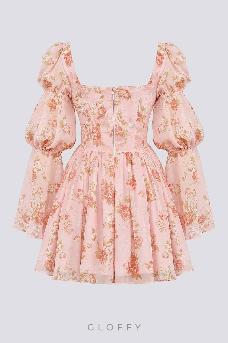 Divine Floral Kare Yaka Mini Elbise