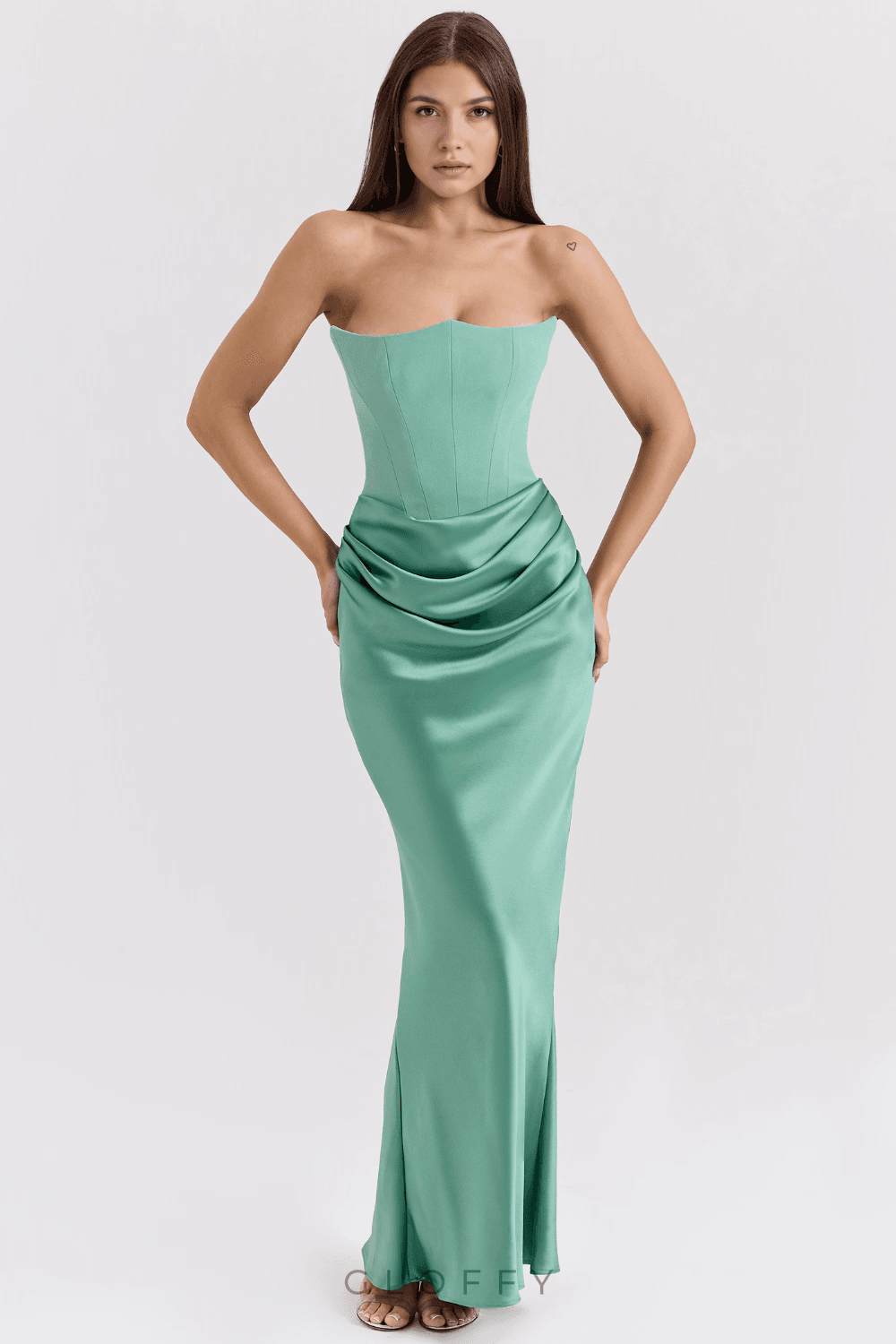 Zaymira Straplez Drape Detaylı Maxi Elbise