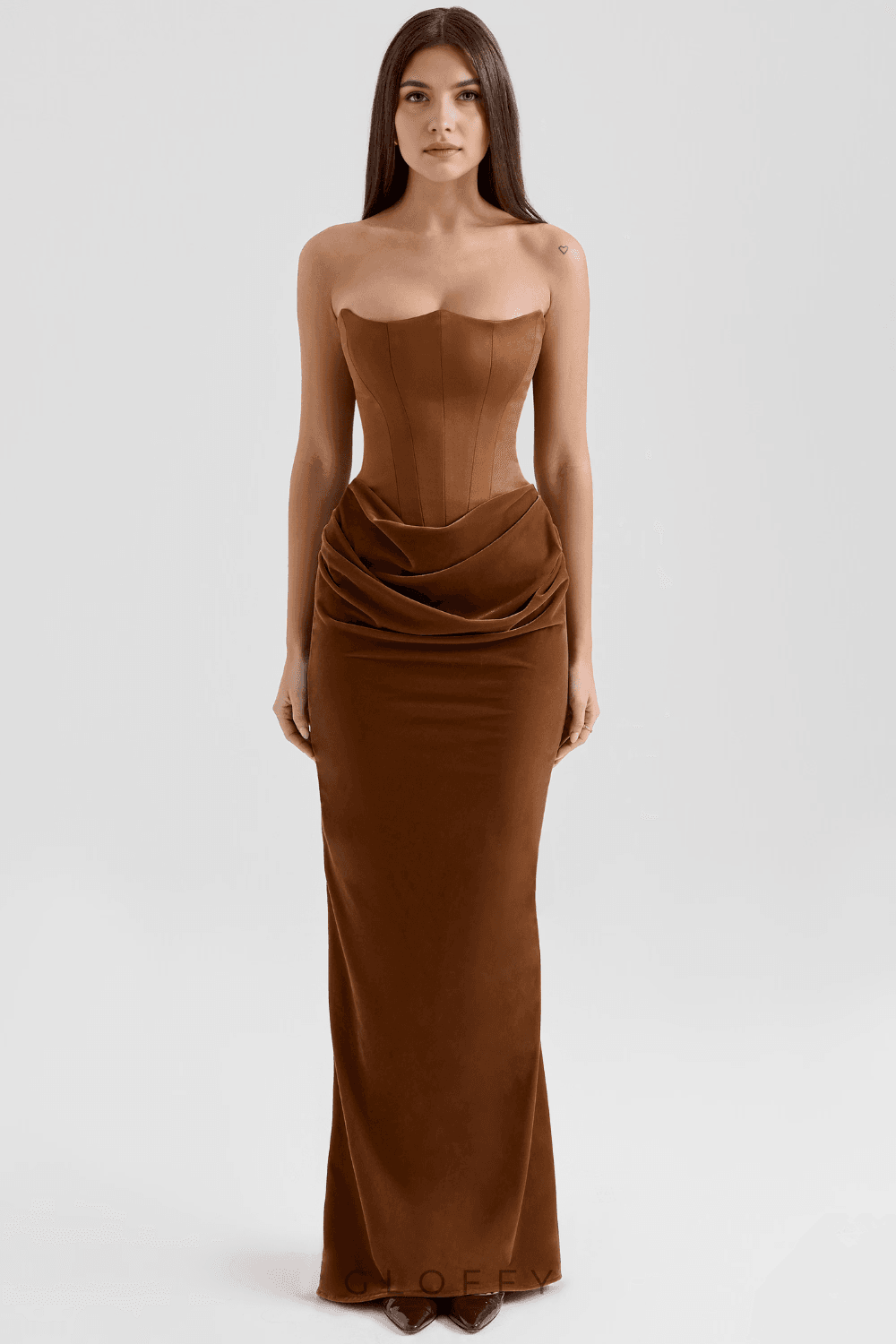 Zaymira Straplez Drape Detaylı Maxi Elbise