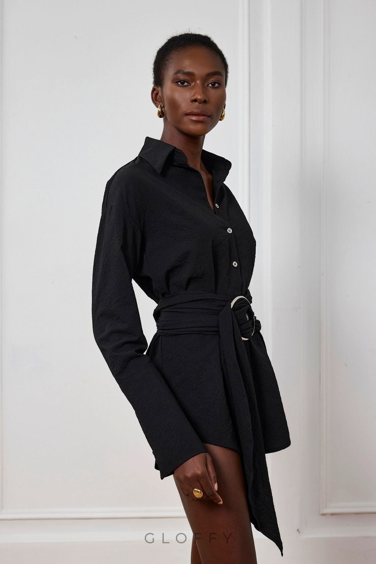 Kimora Tokalı Pileli Gömlek Mini Elbise