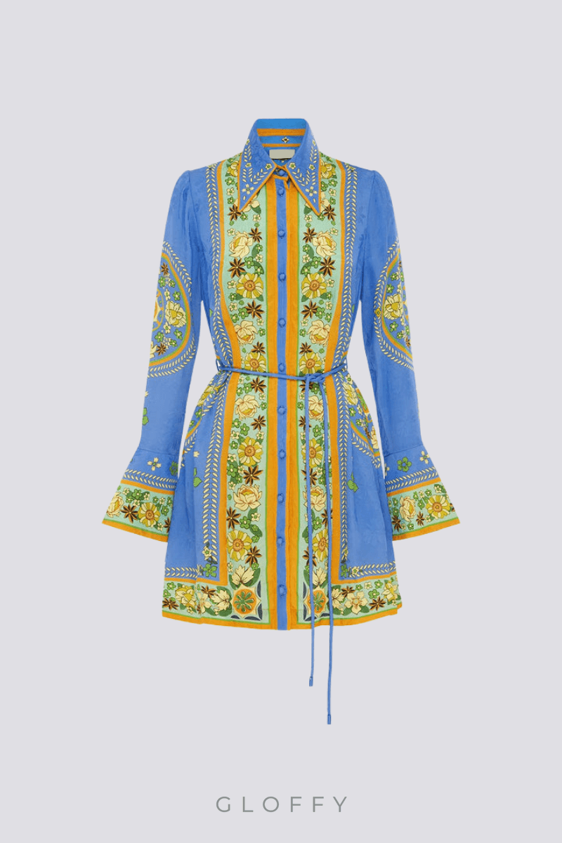 Lisbeth Uzun Kollu Çiçekli Mini Elbise