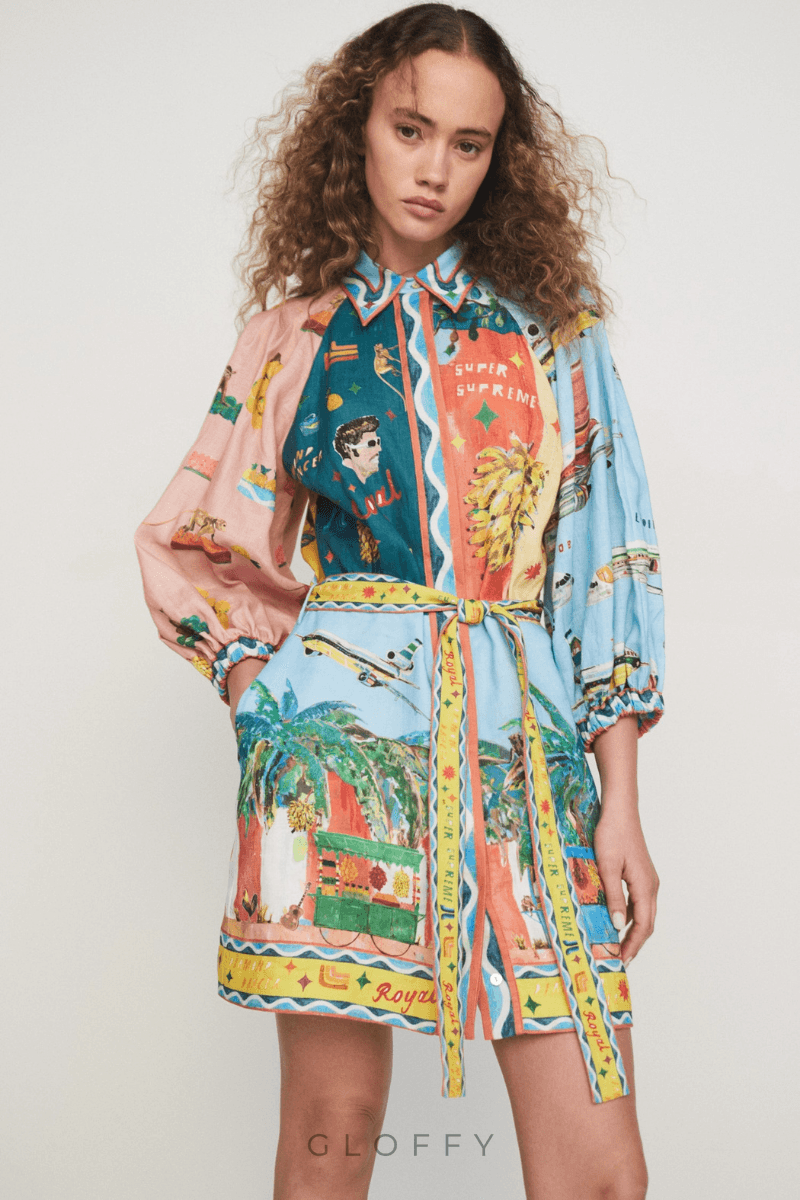 Magali Balon Kol Patchwork Mini Elbise