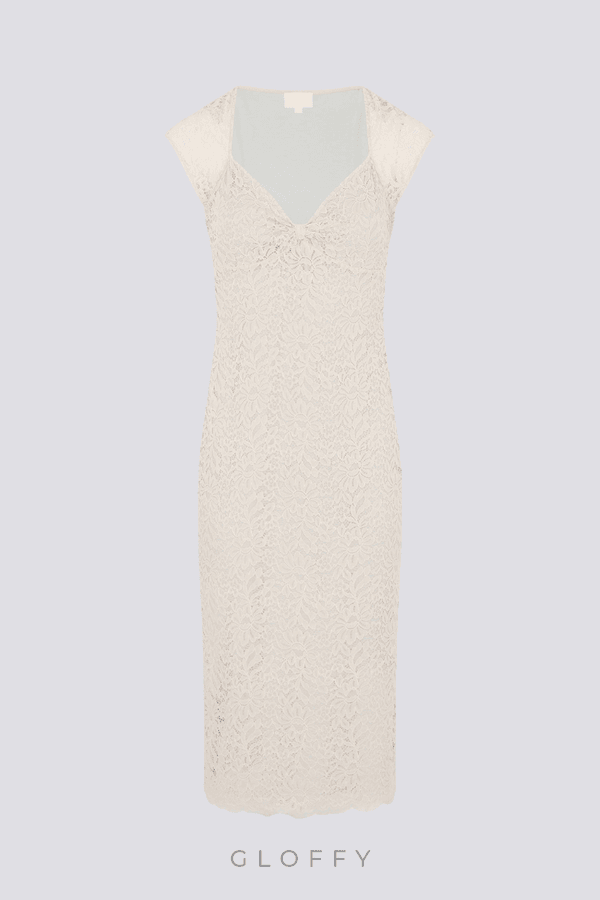 Nora Çiçekli Dantel Fiyonk Midi Elbise