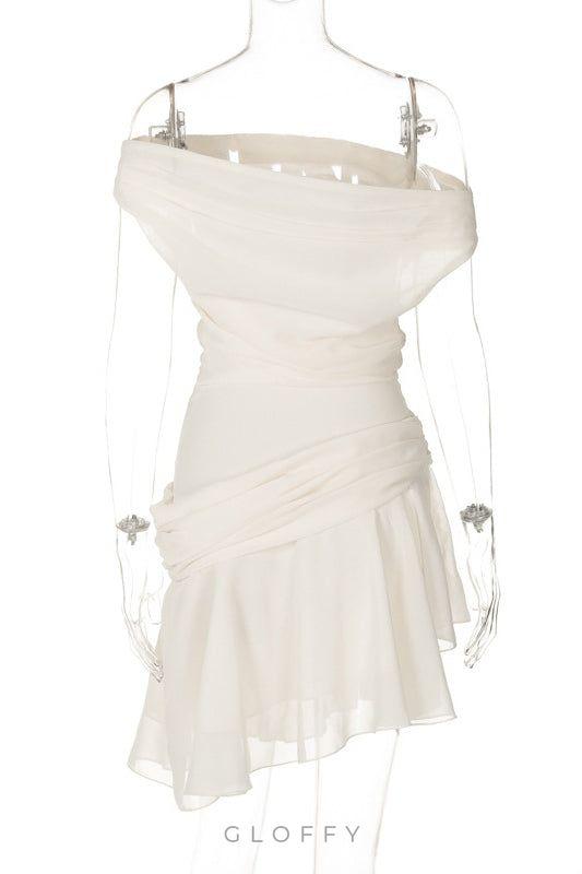 Marina Tek Omuz Şifon Mini Elbise