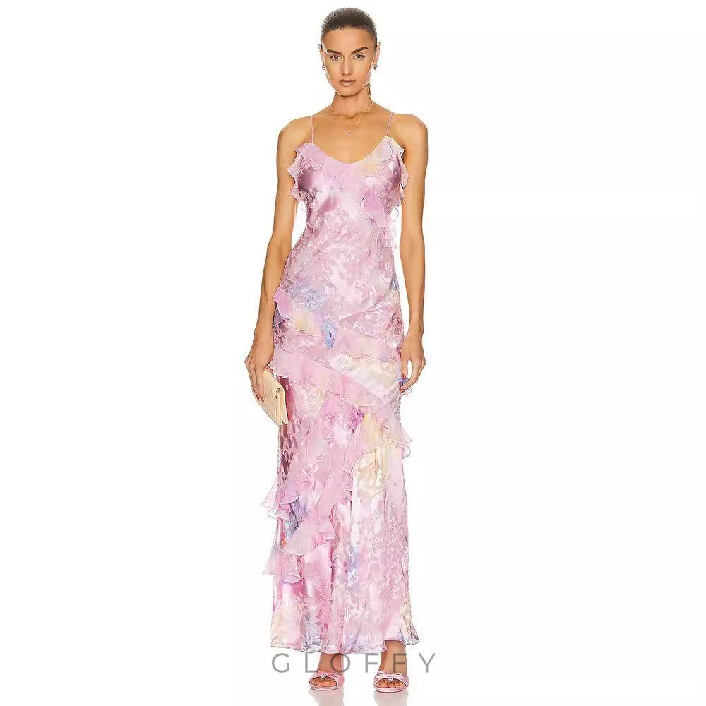 Virginia Çiçekli Volanlı Maxi Elbise