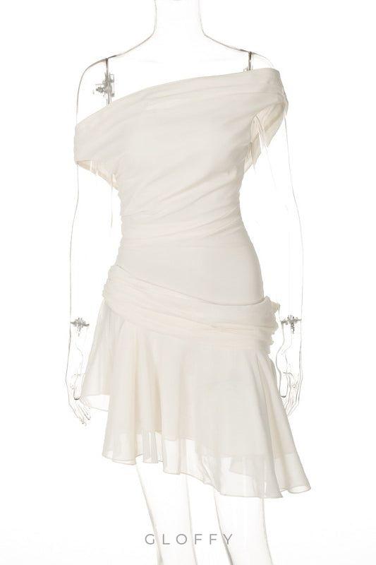 Marina Tek Omuz Şifon Mini Elbise