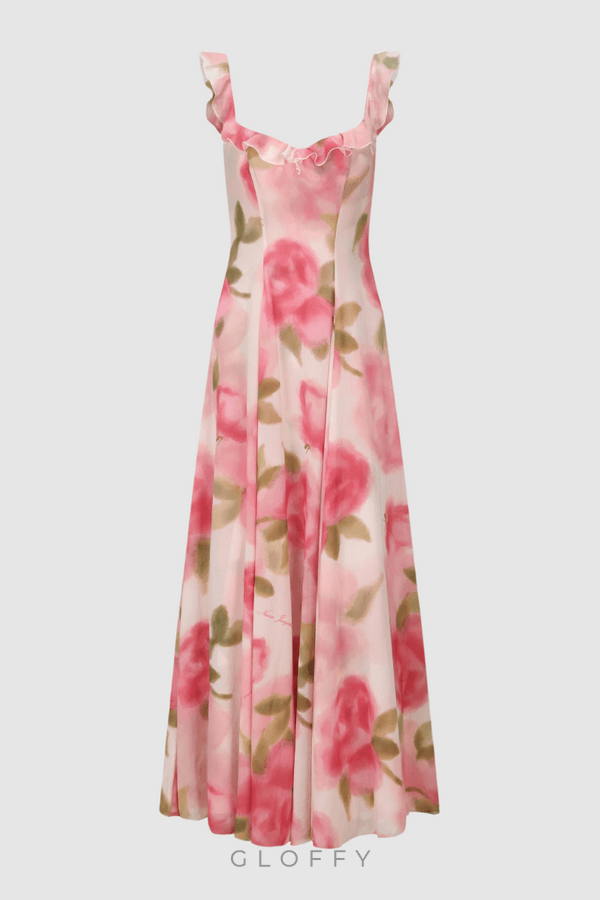 Renée Çiçekli Volanlı Maxi Elbise