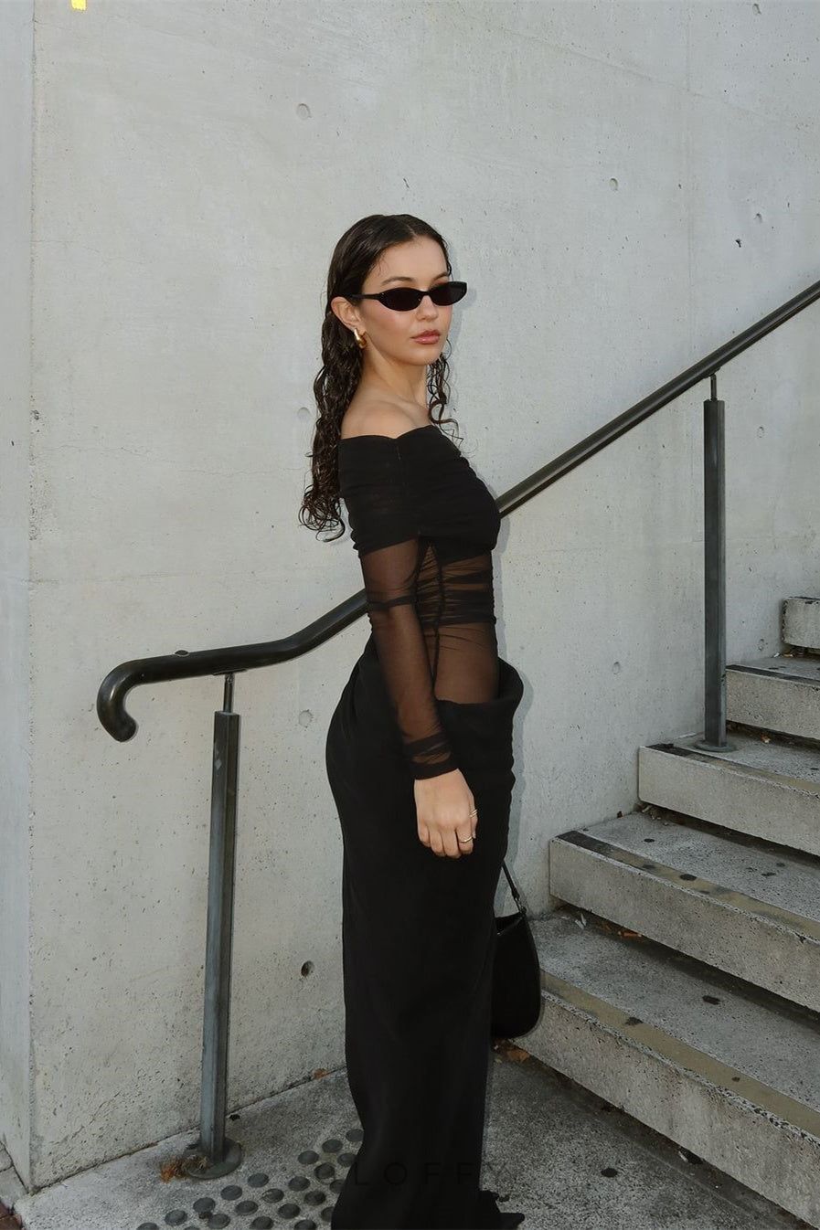 Lillian Omuz Açık Şeffaf Uzun File Elbise