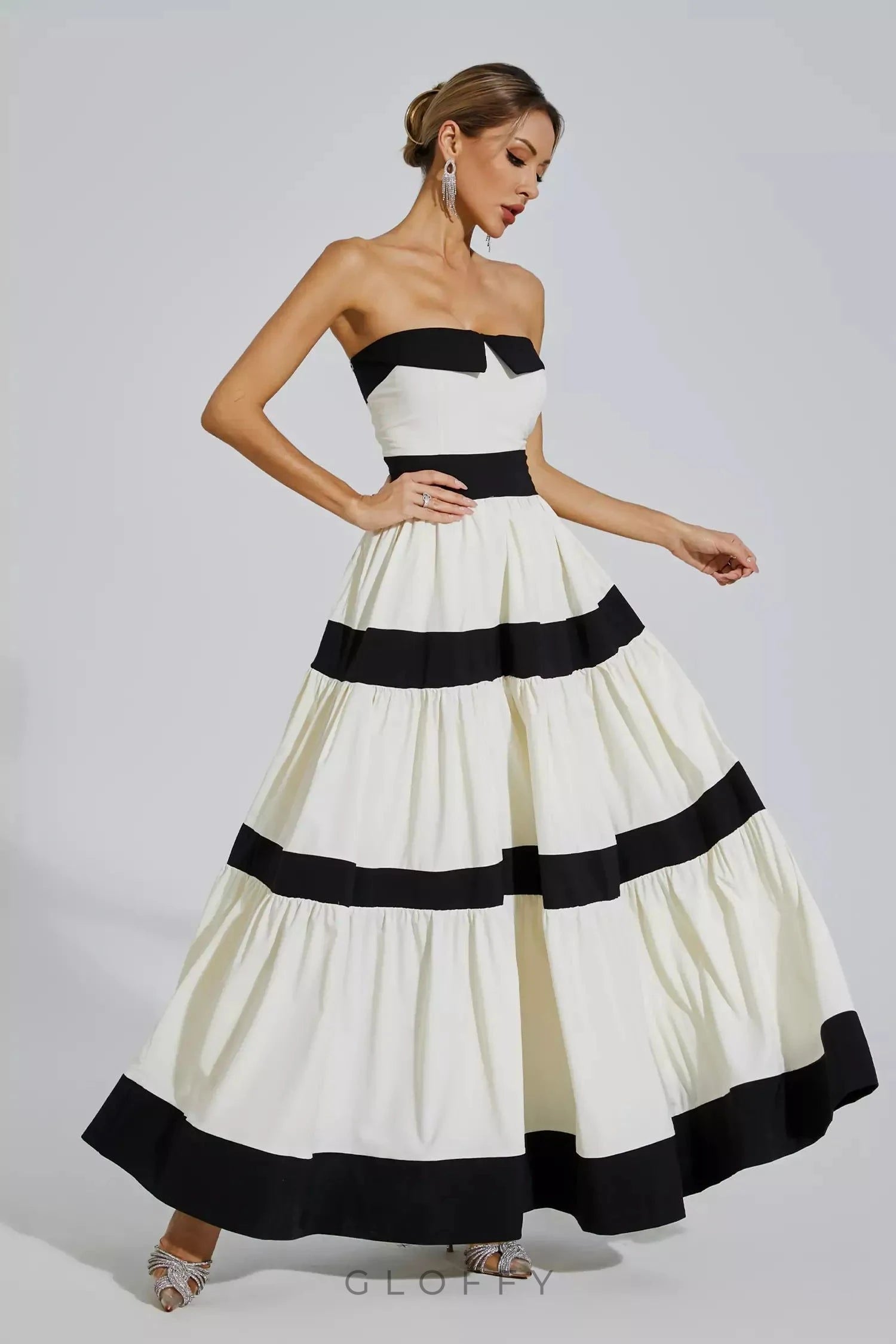 Valery Çizgili Fiyonk Detaylı Maxi Elbise