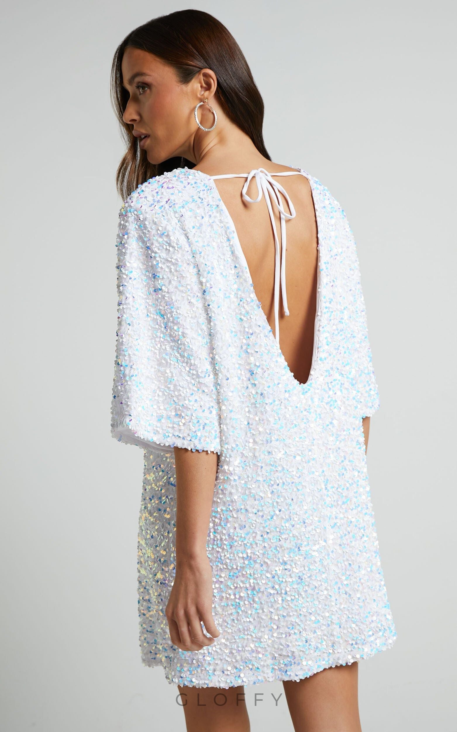 Alma Payet Detaylı Açık Sırt Mini Elbise