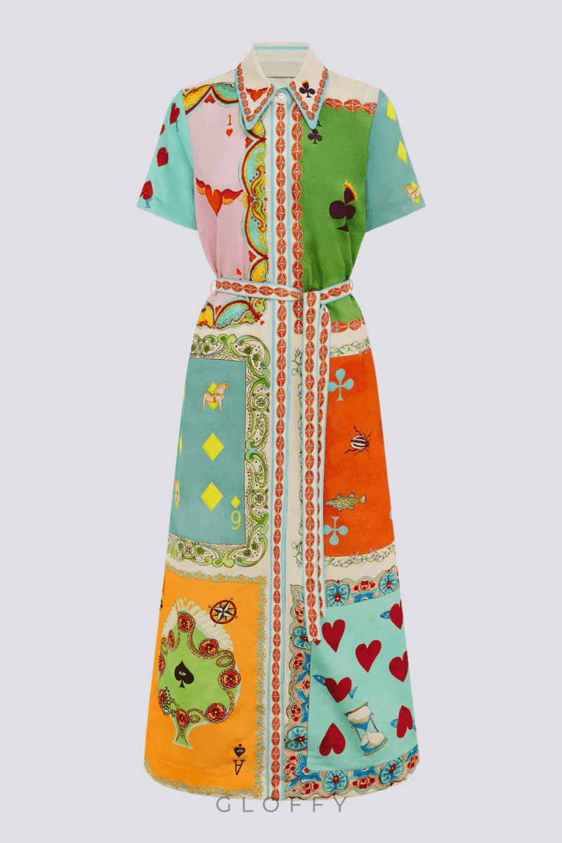 Vivienne Kısa Kollu Baskılı Maxi Elbise