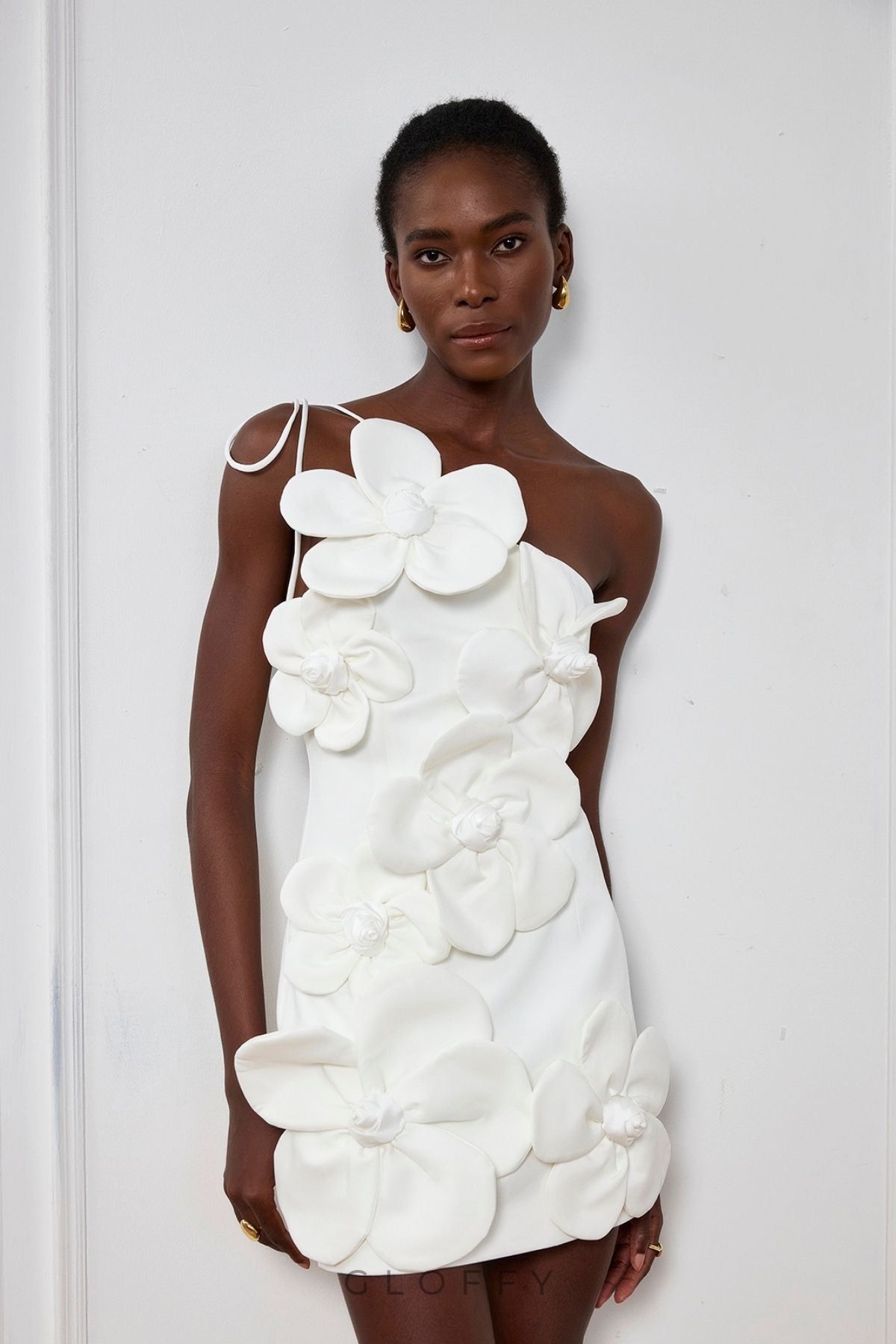 Yamileth Çiçek Desenli Tek Omuz Dantel Detaylı Mini Elbise