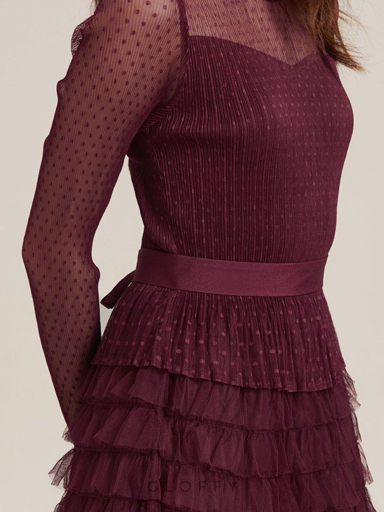 Isolde Pileli Transparan Kol Midi Elbise