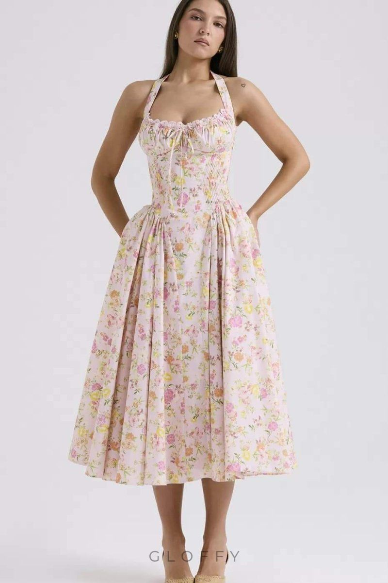 Abigail Halter Yaka Korse Midi Elbise