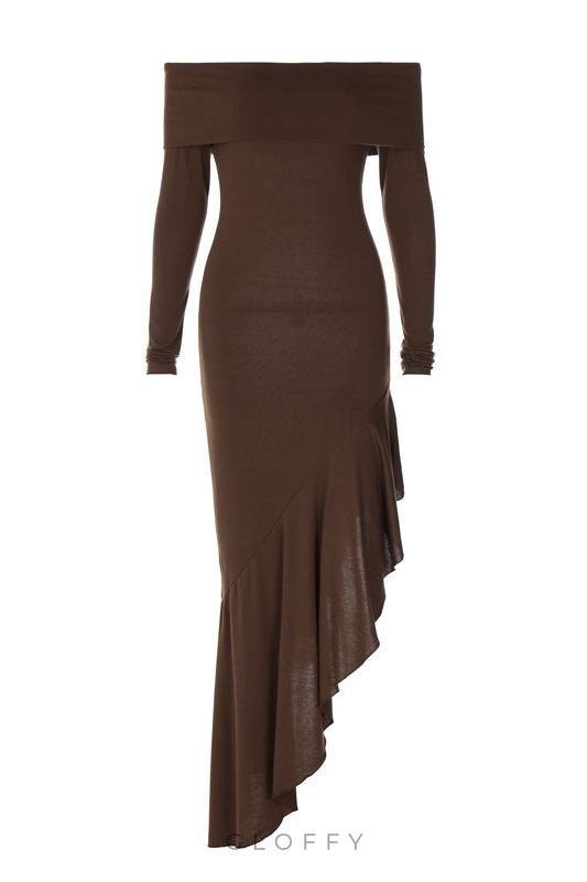 Alisa Açık Omuz Flare Midi Örgü Elbise