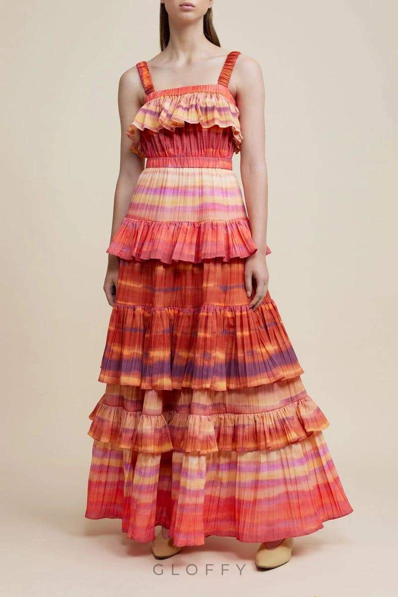 Bertina Katmanlı Uzun Elbise