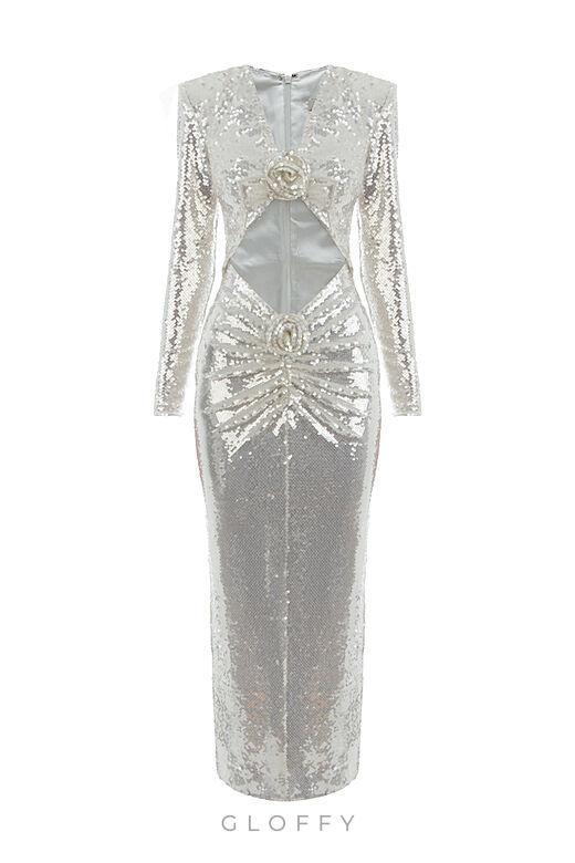 Cathy Flower Payetli Midi Elbise