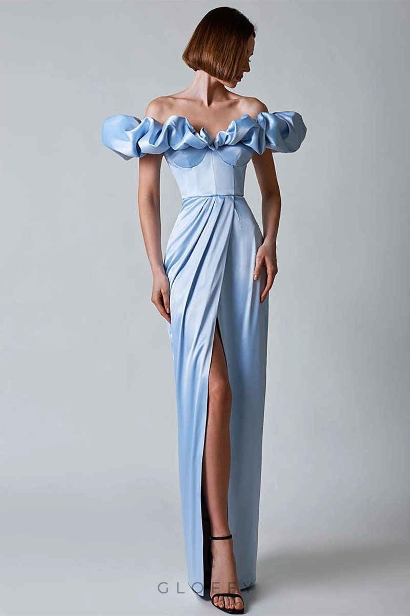 Kristal Omuz Açık Uzun Bölünmüş Elbise