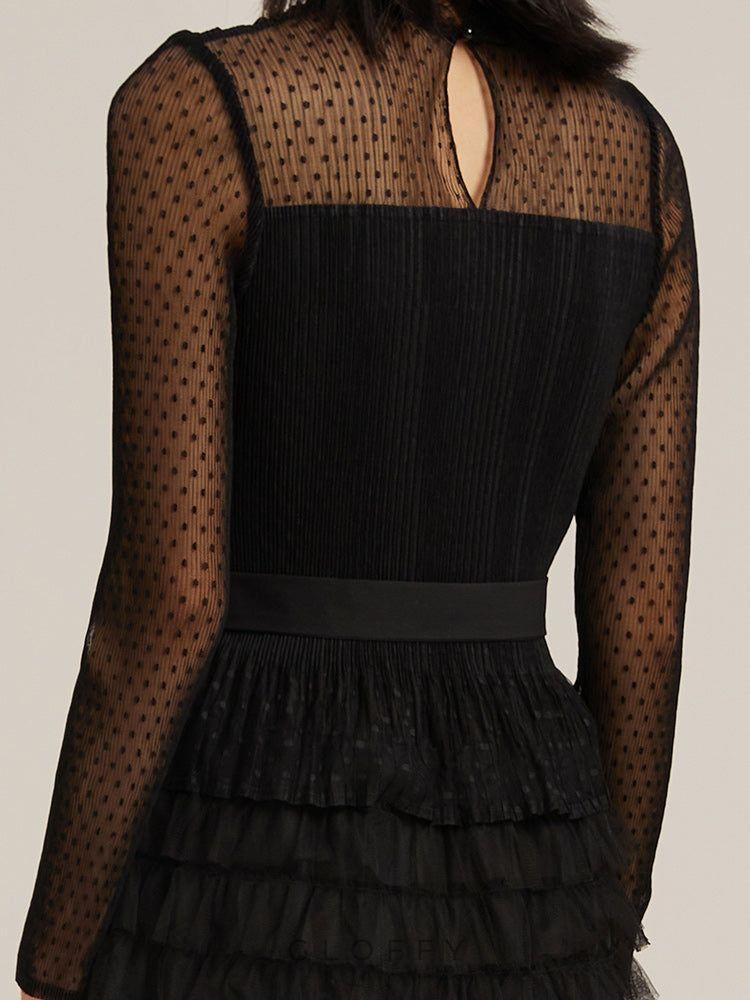 Isolde Pileli Transparan Kol Midi Elbise