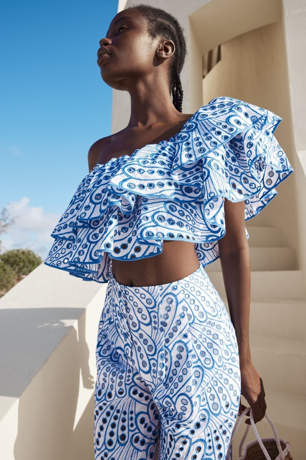 Dolly İşlemeli Dantel Katlı Fırfırlı Maxi Elbise Takım