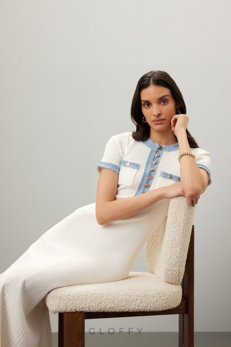 Elma Yuvarlak Yaka Örme Midi Gömlek Elbise