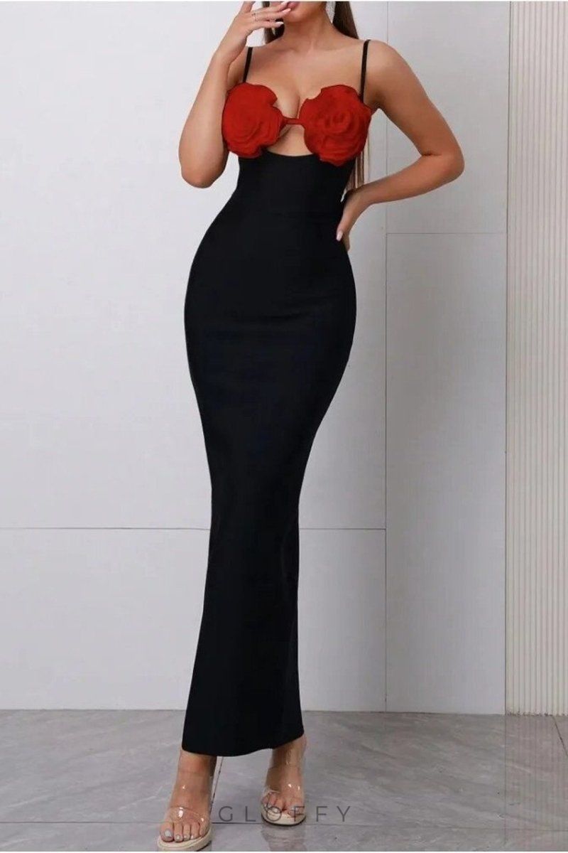 Emily Çiçek Detaylı Slip Maxi Elbise