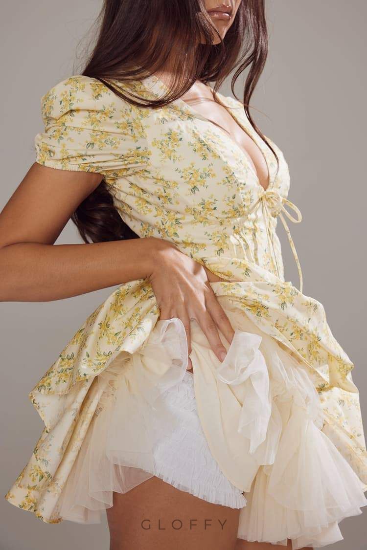Emily Çiçekli Korse Mini Elbise