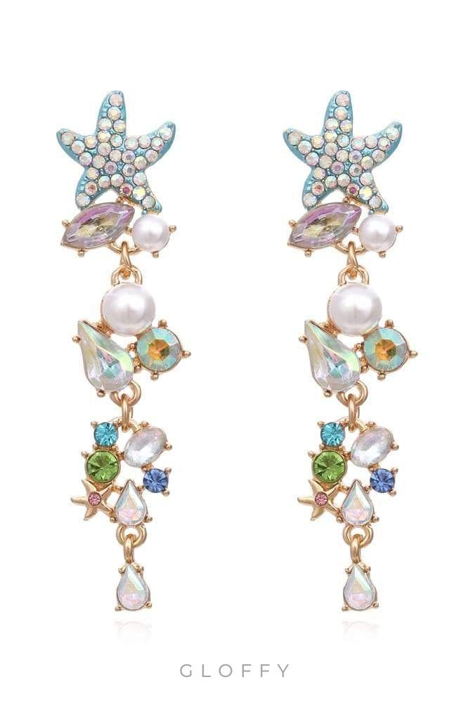 Emaye Kristal İnci Deniz Yıldızı Damla Küpe