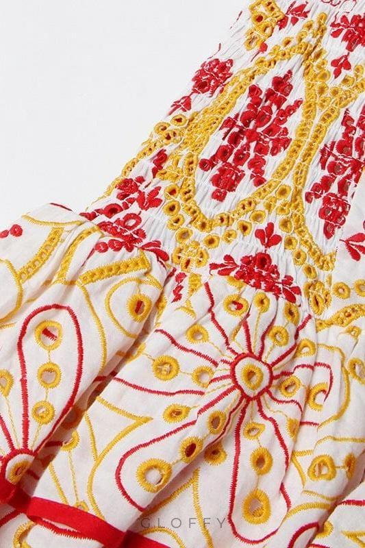 Fiona Baskılı İşlemeli Omuz Açık Mini Elbise