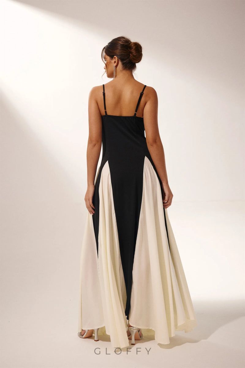 Griselda Renk Bloklu Uzun Slip Elbise