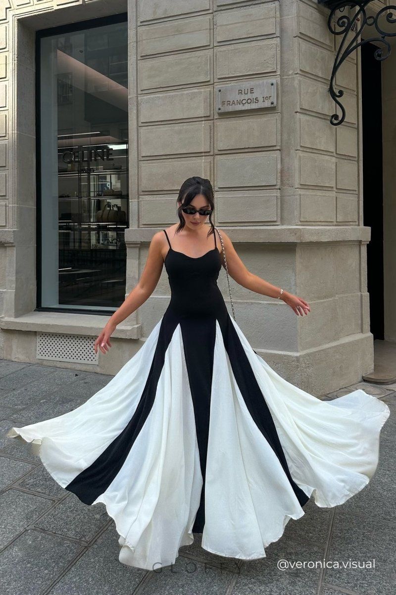 Griselda Renk Bloklu Uzun Slip Elbise