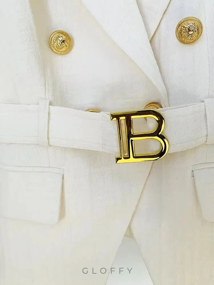 Cassandre Gold Düğme Detaylı Kemer Tokalı Blazer Ceket