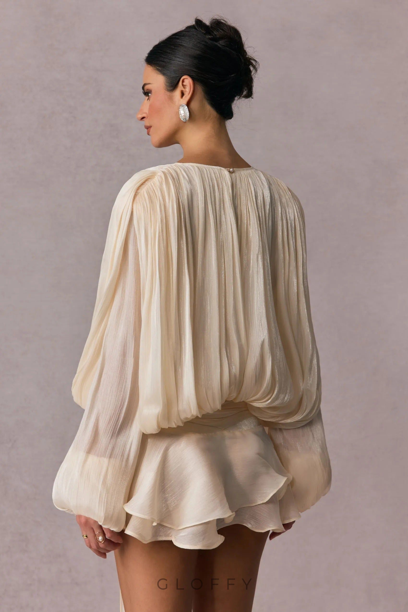 Gloffy Drapeli Volanlı Pileli Mini Elbise