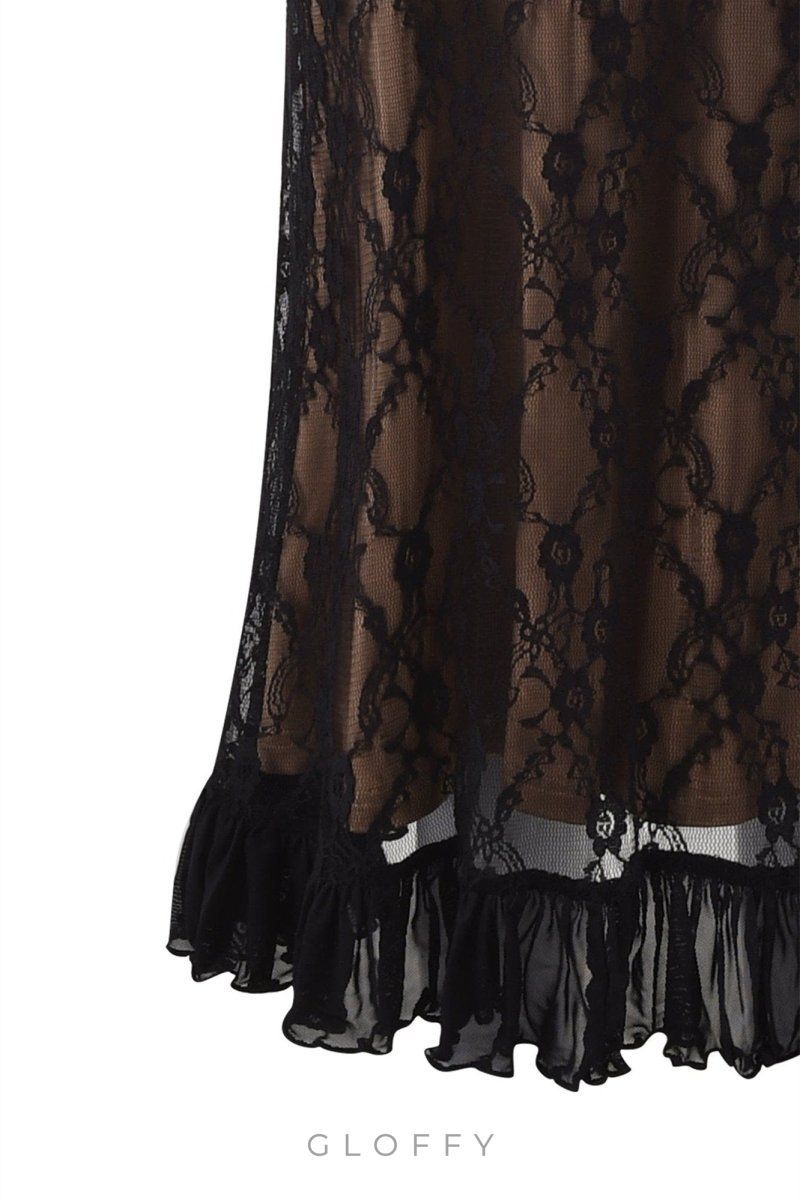 Ina Çiçekli Dantel Volanlı Uzun Elbise