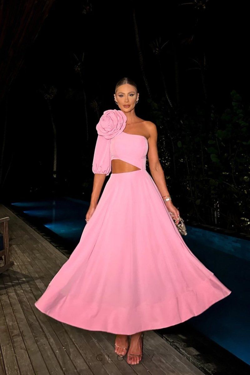 Maribelle Çiçek Form Kesimli Midi Elbise