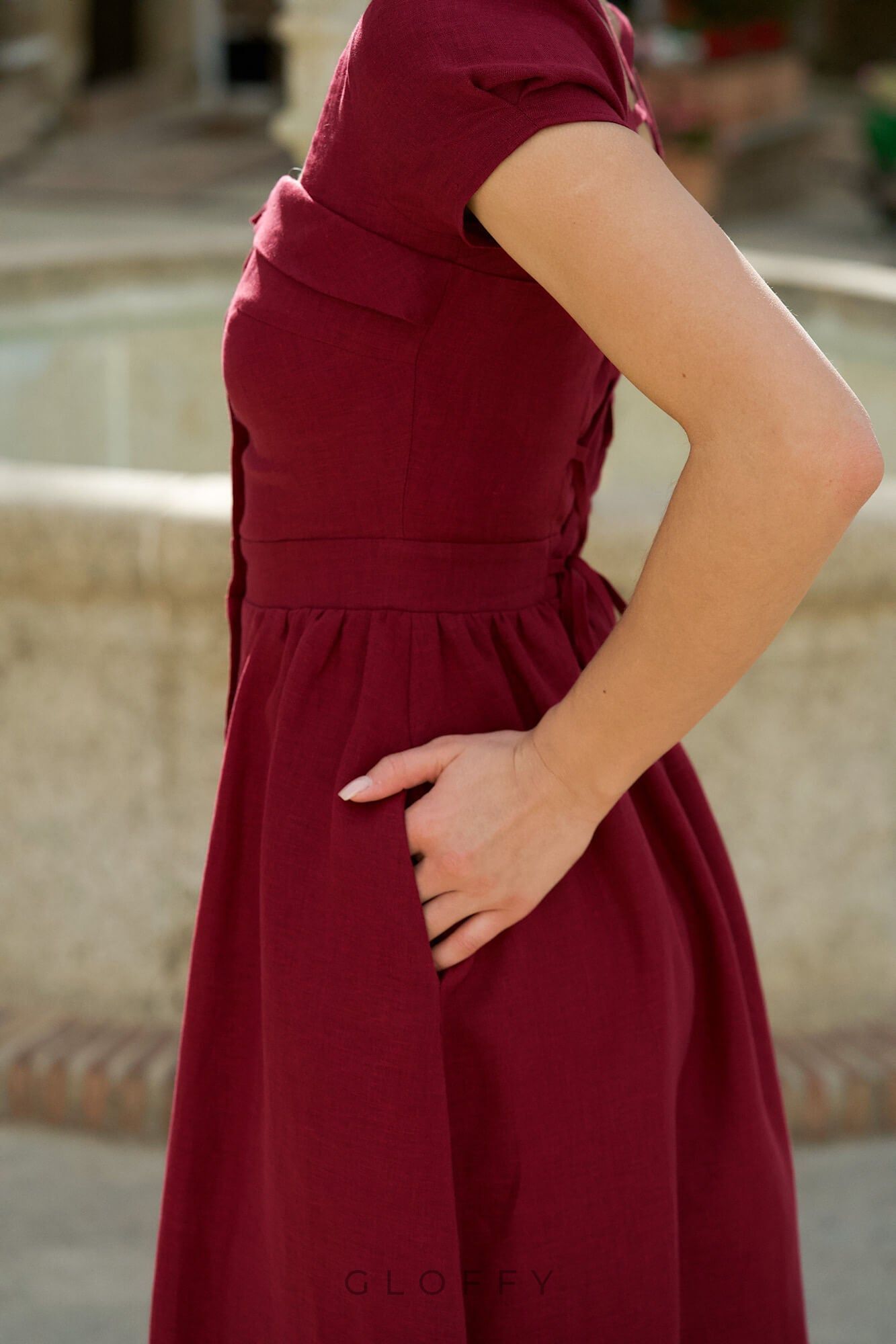 Marcelle Bağcıklı Sırt Detaylı Düğmeli Midi Elbise