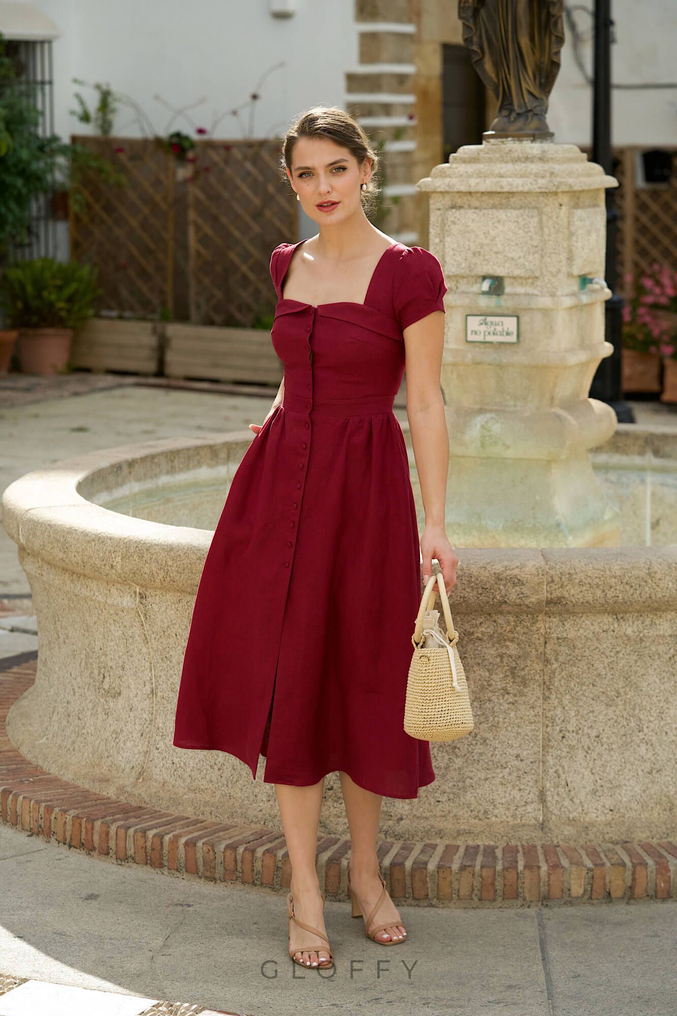 Marcelle Bağcıklı Sırt Detaylı Düğmeli Midi Elbise