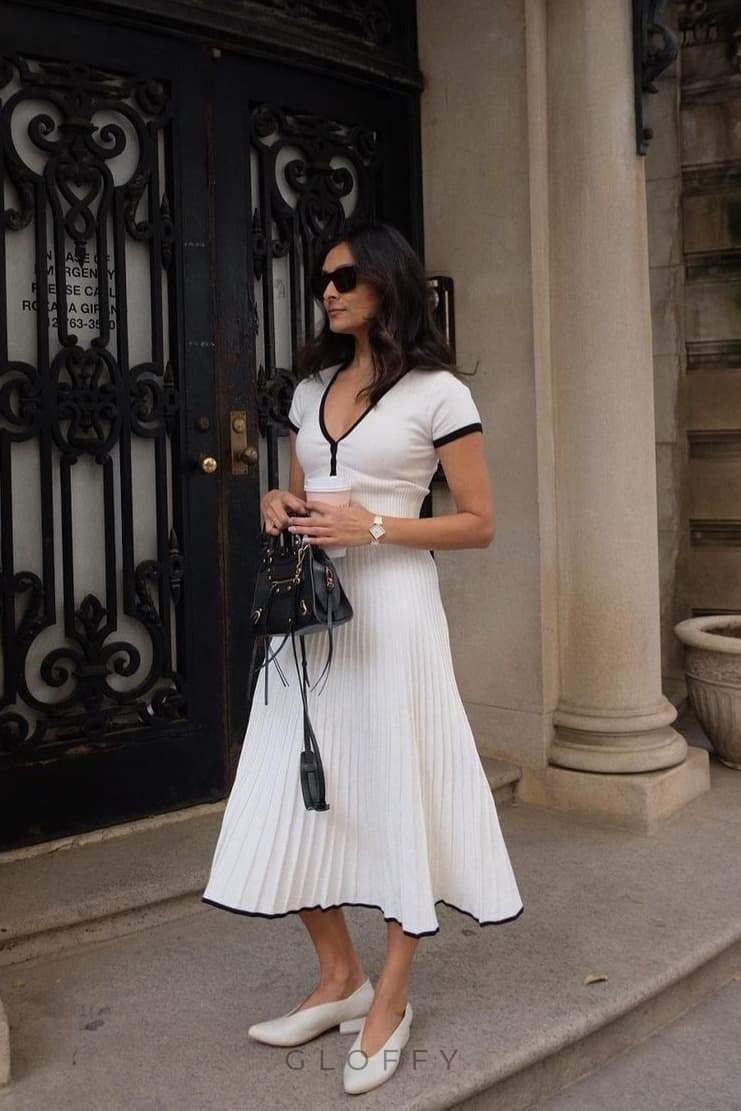 Marcia V Yaka Pileli Etek Takımı