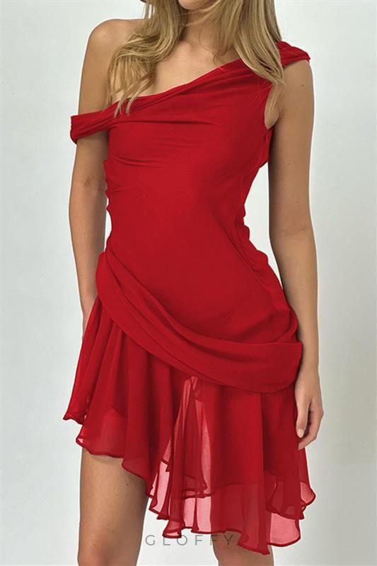 Marina Tek Omuz Şifon Mini Elbise