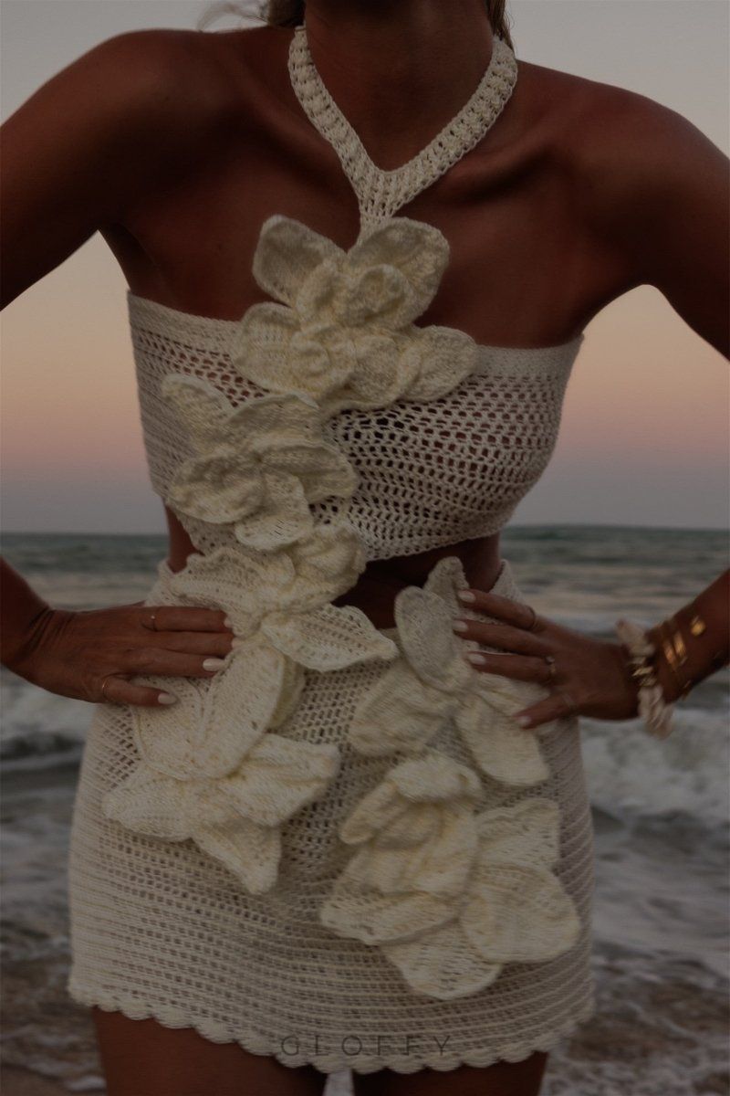 Martha Halter Örme Çiçekli Mini Elbise