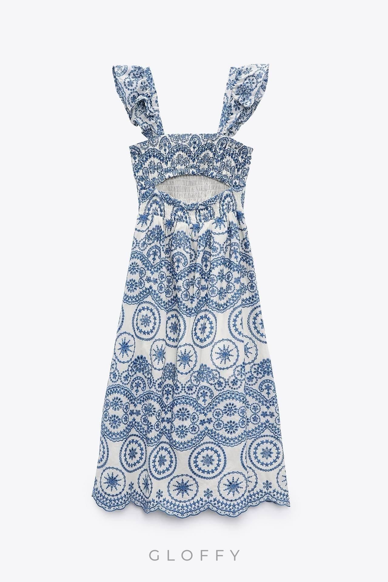 Maud İşlemeli Dantel Büzgülü Göğüs Midi Elbise