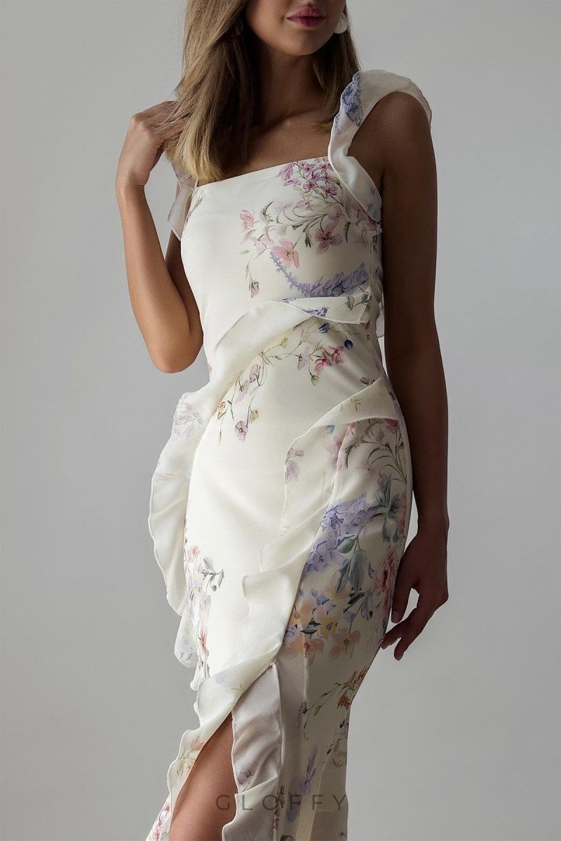Naomi Çiçekli Askılı Midi Elbise