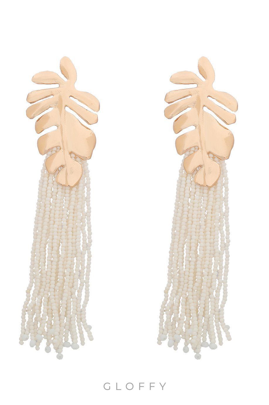 Palmiye Yaprağı Boncuk Püskül Küpe