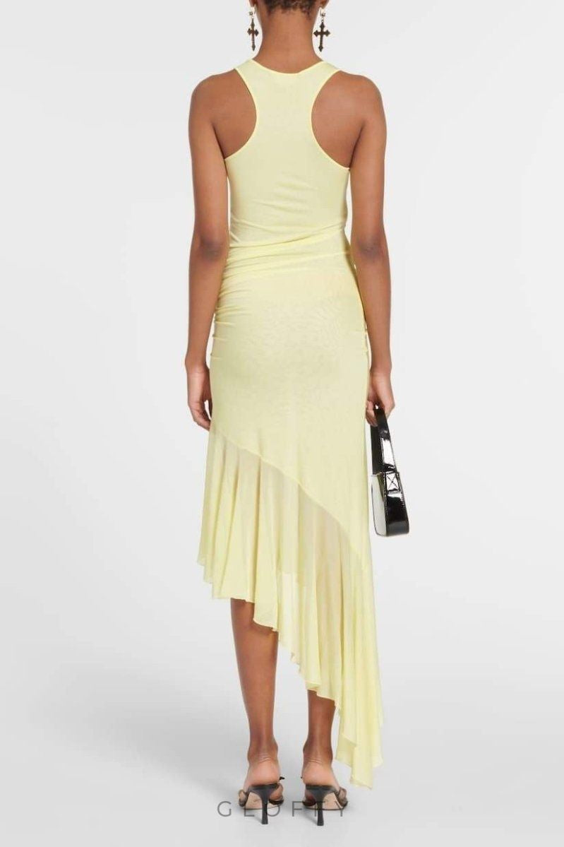 Valerie Asimetrik Volanlı Midi Elbise