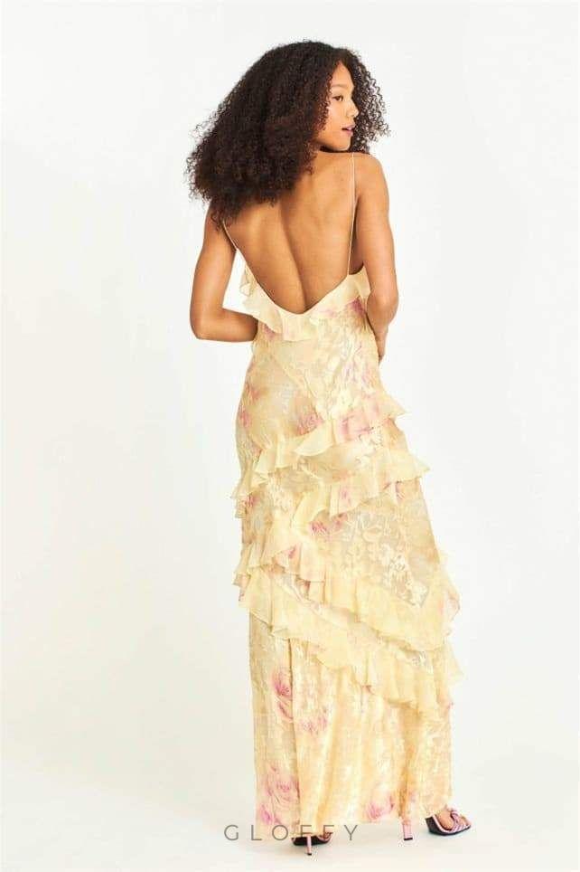 Virginia Çiçekli Volanlı Maxi Elbise